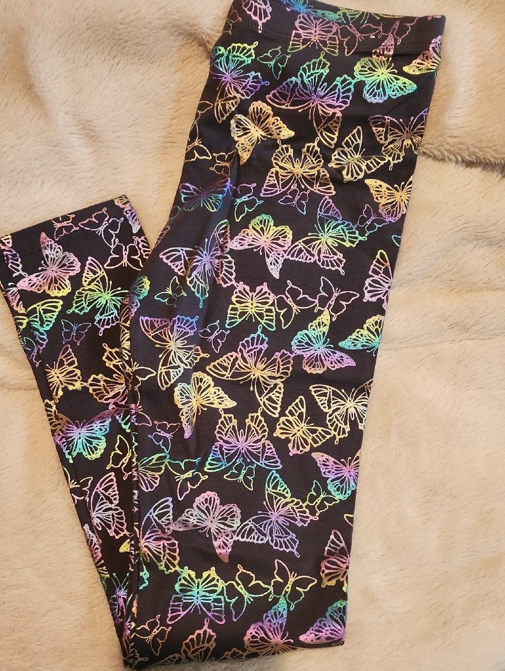 Wonder Nation Dark Gray Leggings with Metallic Shimmer Butterflies Size XL 14 16
